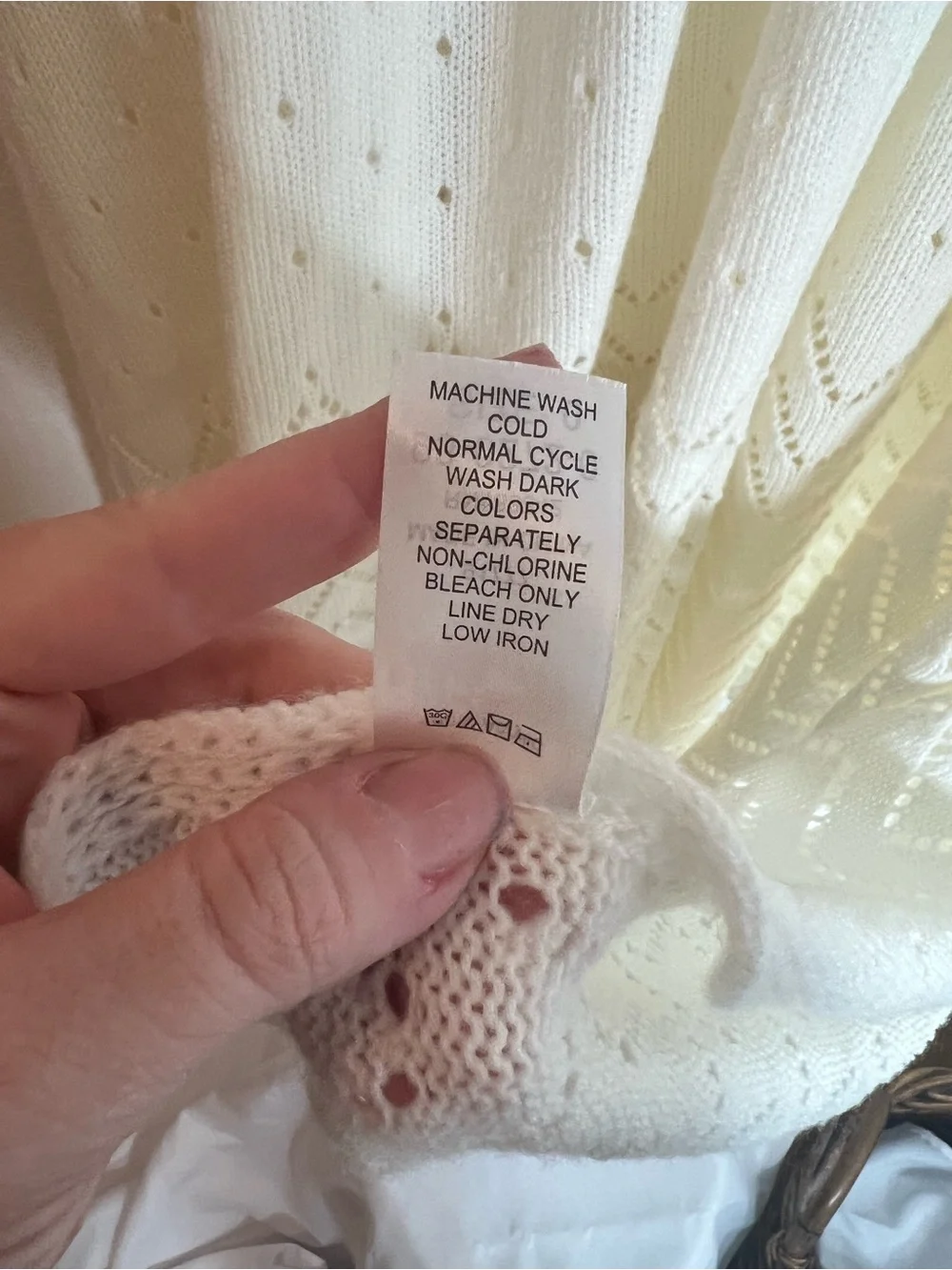 Cream Ivory Open Knit Throw Blanket with Chevron Border